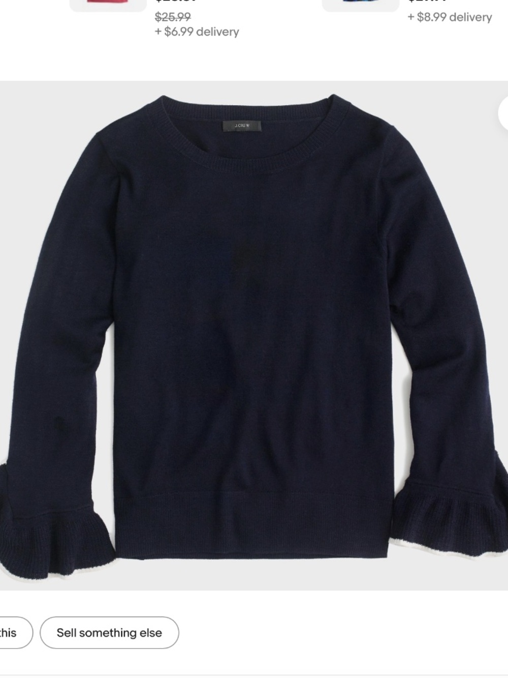 J. Crew Merino Wool Sweater with Ruffle Cuffs - Navy, XL